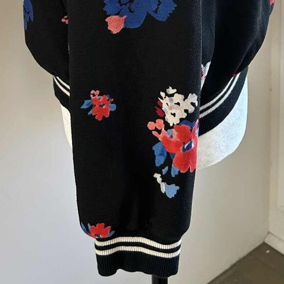 Vince Camuto Chic Black Floral Crepe Lined Bomber Jacket with Zip – US S - Picture 6 of 10